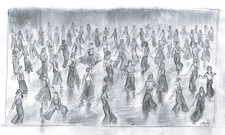 Northern Soul; "A Northern Soul dance Floor" An original pencil sketch, 30x17cm.