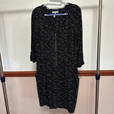 Pepperberry Ladies Dress S14 Really Curvy Black Green Spots 3/4 Sleeves Pockets 