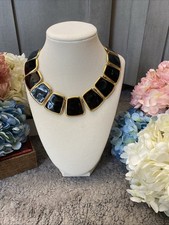Rare VTG Monet Collection 1972  Ad Piece Black Enamel Plaques Collar Necklace