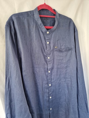 Guru blue linen grandad collar - linen,