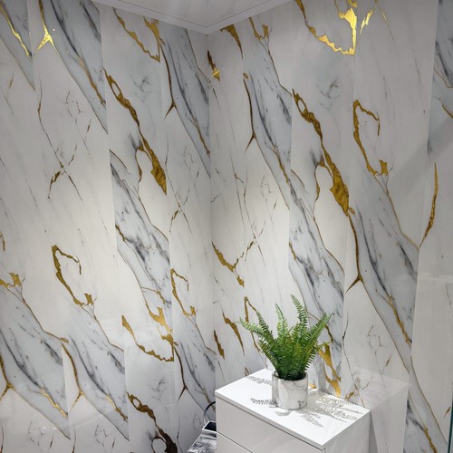 Gold white marble 8mm - gold, pvc