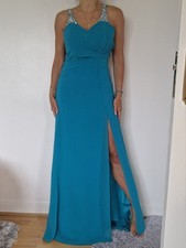 Lipsy VIP £125 turquoise maxi chiffon dress with split and jewel strap details