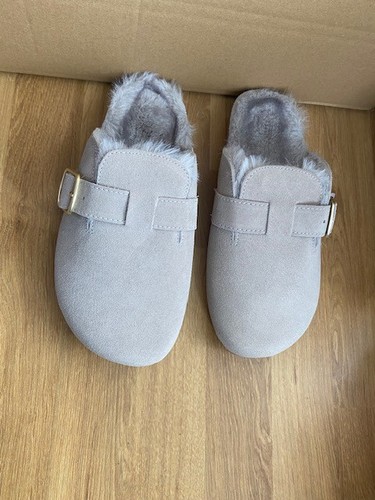 Ladies grey suede slip on - m&s,