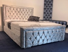 Miami Crushed Velvet Diamond Upholstered Bed 3FT 4FT6 Double 5FT King Mattress