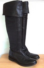 Designer Vic black leather over / knee high flat pirate boots size UK 4