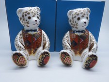 2 X ROYAL CROWN DERBY BLUE TIE TEDDY BEAR PAPERWEIGHTS