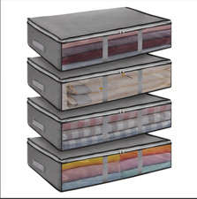 4 Pack Foldable Under-Bed Storage Boxes with Lid  Fabric Underbed Containers