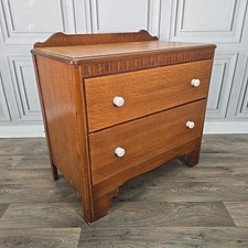 Retro Vintage Oak Chest Of 2 Drawers  Wooden Bedroom Storage Commode Mid Century
