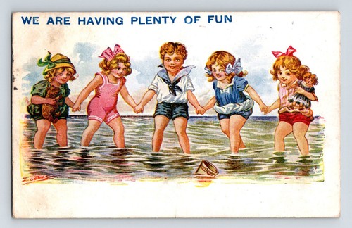 Children teddy bear postcard - children:,