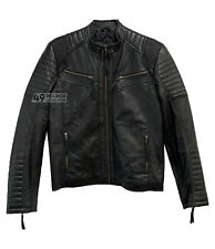 Mens Leather Jacket Black Classic Cafe Racer Real Lambskin Leather Jacket 2232