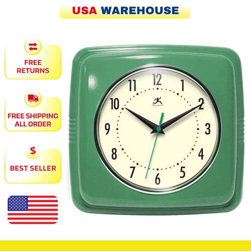 Square silent retro wall clock - retro,