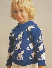 Sweater with Cat Motif Knitting Pattern in DK 24-30"  213