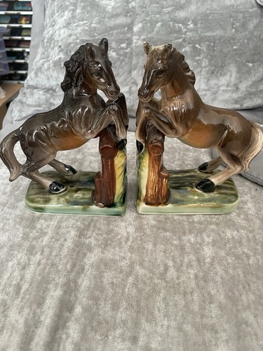 Pottery horse book ends - pottery,