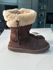 Ugg Plumdale Chocolate Brown Suede Tassel Boots Size 5 Zip Fastening 