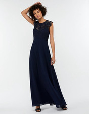 Monsoon RRP£130 Morgane lace maxi bridesmaid prom dress Size 6 Navy Blue 