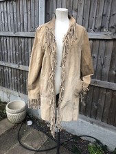 VINTAGE 60S HIPPY SIZE 14 SUEDE TASSEL JACKET NATIVE AMERICAN COWBOY INSPIRED