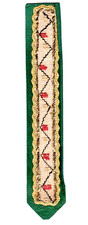 Suede Fabric Cross Stitch Bookmark Green Gold Red Flowers Floral Gift x Her
