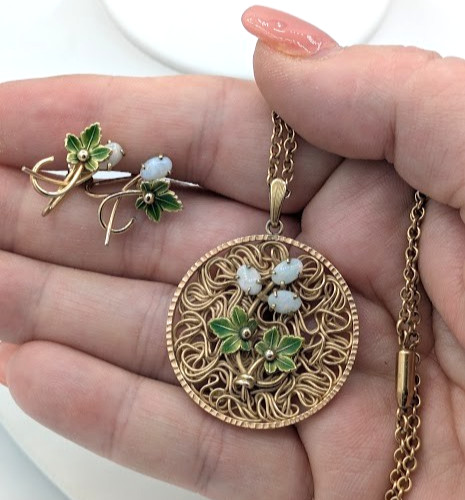 Vintage krementz opal - opal, enamel
