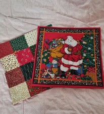 Vintage Handmade Christmas Cushion Covers Santa and Patchwork X2
