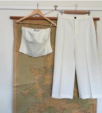 Zara Co Ord Set Ivory wide Trousers S Small And Corset Top M Medium 8/10/12 Uk