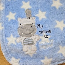 Primark Early Days Hector Hippo Blue Fleece Pram Blanket Stars Blankie Comforter