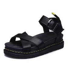 Women’s black platform chunky sandals ankle strap summer shoes size 4