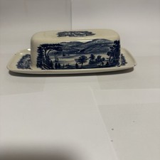 Antique Butter Dish Liberty Blue Made In England Blue White Floral Design