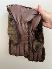 Ladies quality vintage Brown Leather Fur Backed Long Gloves