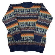 Vintage Alpaca Knit Jumper Wool 90s Round Neck Multicoloured Sweater Mens Medium