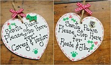 Personalised Pet Christmas Santa Paws Cat Dog Heart Tree Decoration Plaque Gift