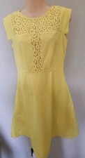 Louche At Joy Women’s Bright Yellow Fit &Flare Dress With Lace Inset Size 10