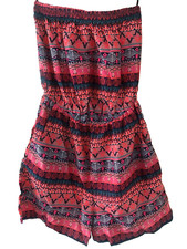 Adult Size 8 Coral Pink Patterned Playsuit  Primark USED Summer Beach Shorts