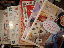 bundle of vintage cross stitch sewing books childrens,animals and more theme