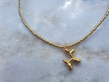 Gold Beaded choker / Necklace with balloon metal dog pendant 
