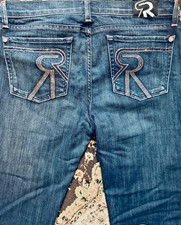 rock & republic jeans dark blue flare with swarovski studs size 31