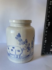 Rare Unusual Pottery Mustard Pot Condiment Jar Suffolk Blue White Hand Painted 