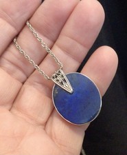 Vintage Original Sterling Silver And Real Lapis Lazuli Pendant Necklace