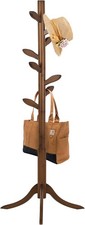 Vintage Brown Wooden Coat Rack 182cm Tree Stand with 8 Hooks Freestanding