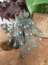 Chinese Cloisonné Silver Enamel Peacock Figurine Exquisite 5" Tall 