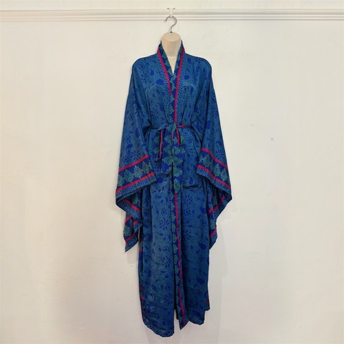 Recycled sari silk long kimono - sari,