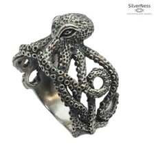 SilverNess Men's Jewellery Octopus ring: 925 Sterling Silver