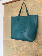 Anya Hindmarch Smiley Face teal Top Tote Bag In Torquay green Leather handbag