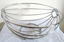 Large Steel Retro Style Metal Chrome  Bowl Fruit Basket Holder