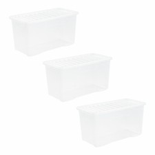 3 x 110 Litres CLEAR PLASTIC Extra Large Storage Box With Lids Strong Nestable