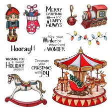 Rocking Horse Train Carousel Metal Cutting Dies Clear Stamps Card Making Crafts