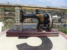 VINTAGE SMALL IDEAL SEWING MACHINE & CASE ORGINAL KEY PORCELAIN HANDLE RARE   