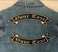 11 3/4" TOP & BOTTOM RIBBON OLD ENG. FONT PATCH BIKER CUSTOM EMBROIDERED PATCHES