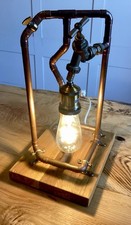 Steampunk Lamp - Retro Industrial Unique Rare Custom Craft made Copper Pipe Oak