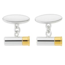 Shotgun Cartridge Cufflinks - Onyx Art CK446 Bullet Chain Link Cuff Links