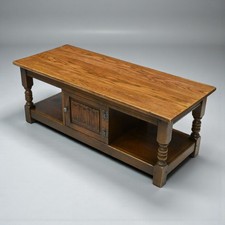 Old Charm Long Coffee Table With Linenfold Cupboard Model 1822 FREE UK Delivery